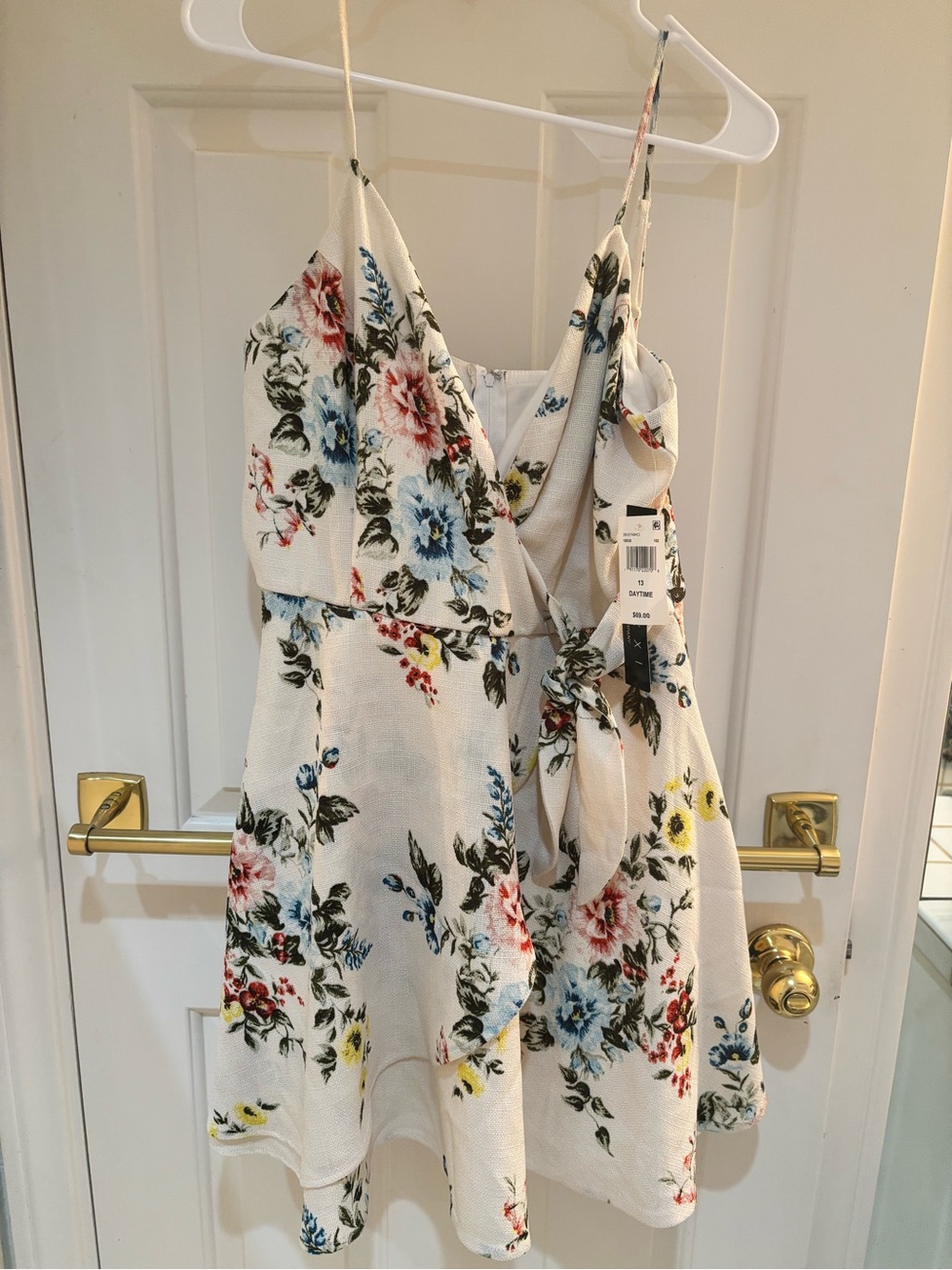 Trixxi Cream Floral Mini Dress with Blue, Pink & Yellow Blooms